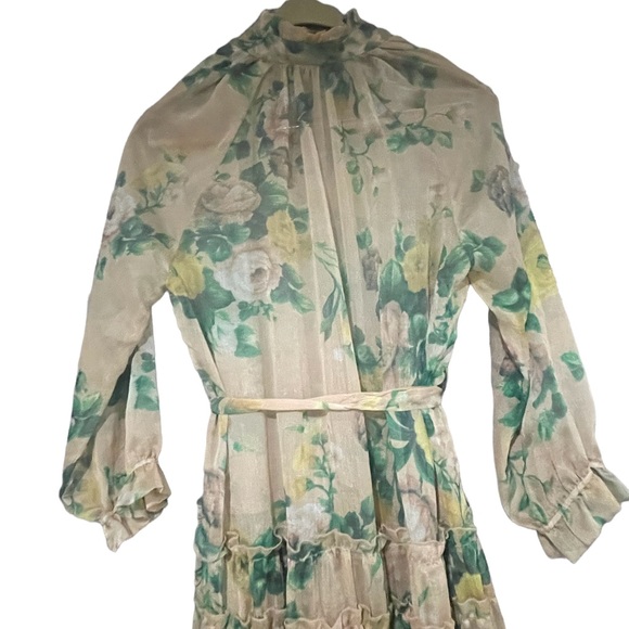 O.P.T. Cosmia Beige Floral Print Tiered Ruffled Midi Dress. Size Small - Picture 9 of 10